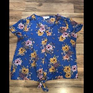 PINK ROSE women floral blue blouse/size M